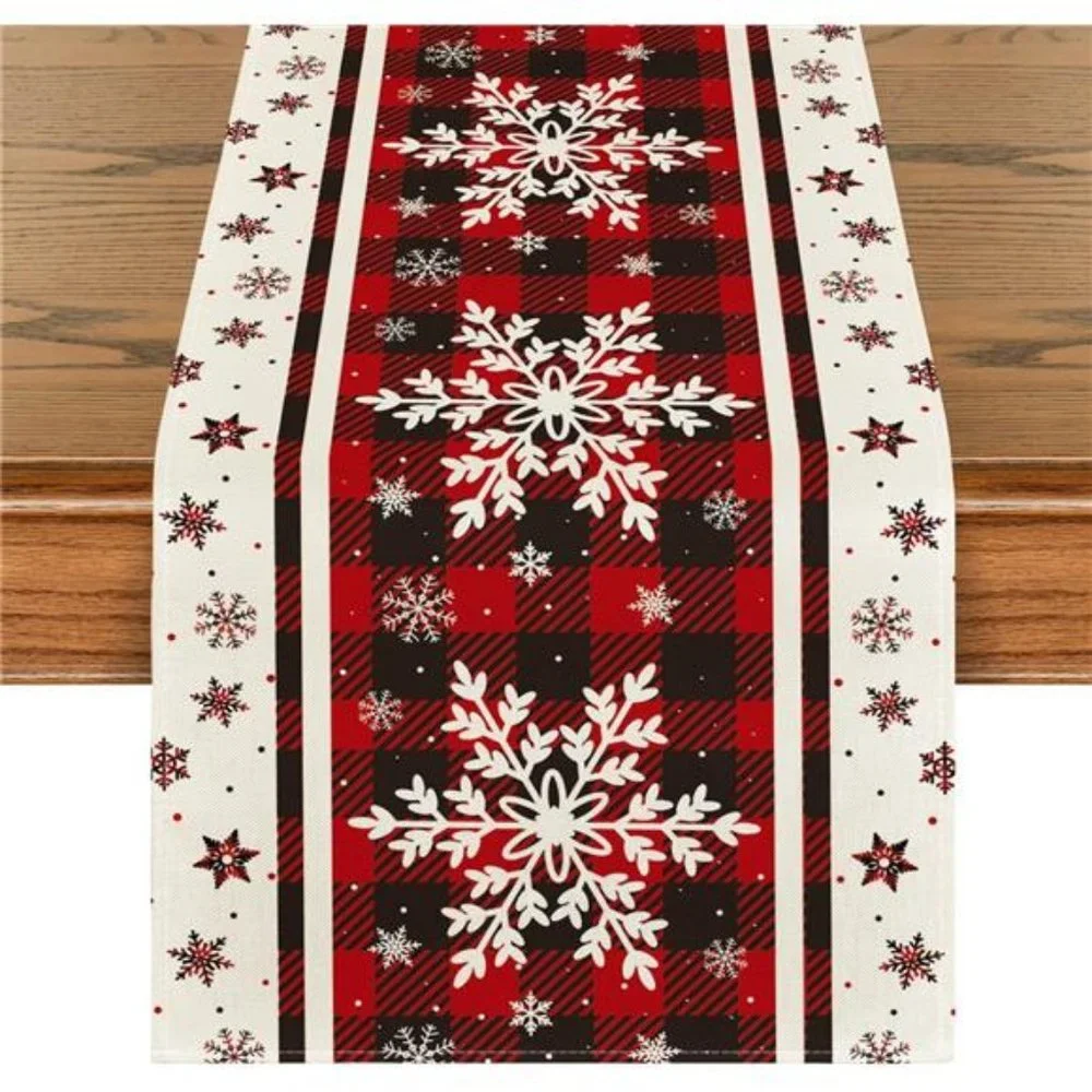 Christmas Table Runner Plaid Snowflake Decor Winter Decoration Decorative Cloth